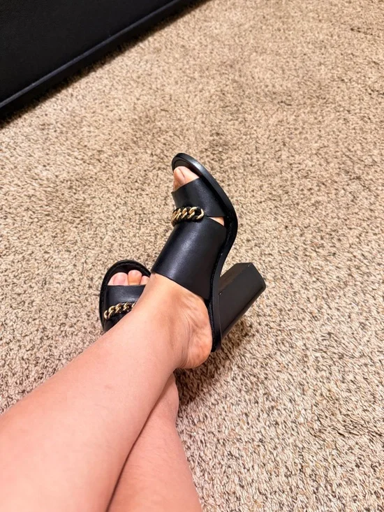 Coach Leather Chain-Trim Mules in Orange and Black - Picture 5 of 8